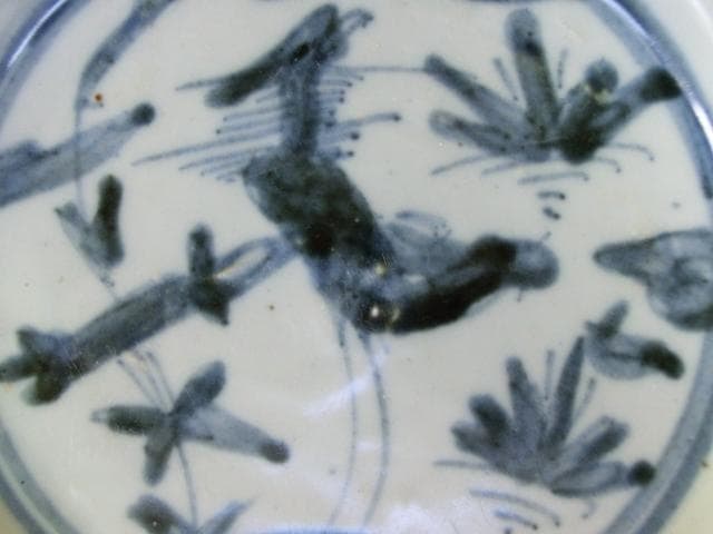 皿□染付 ホツ有り 古い中皿 砂高台 古玩 唐物 中国 古美術 時代物