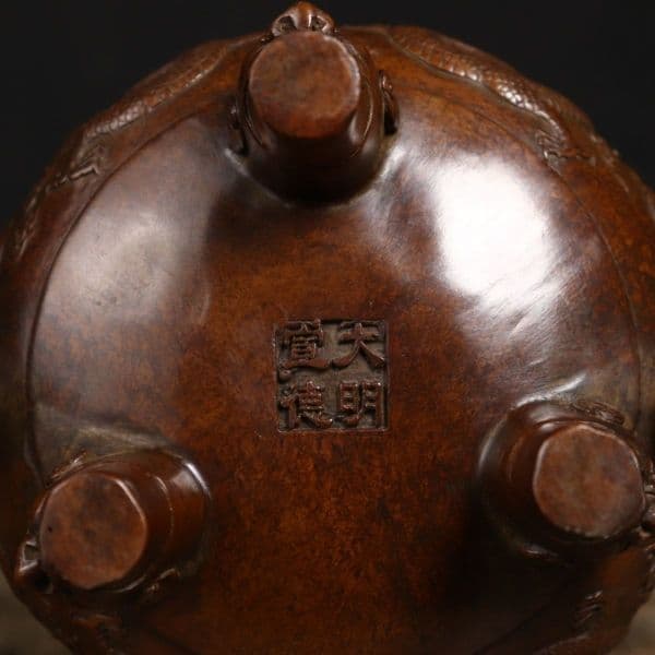 銅製 双竜獣足薫香炉 祥竜纏纏香炉 香道具 装飾品 工芸