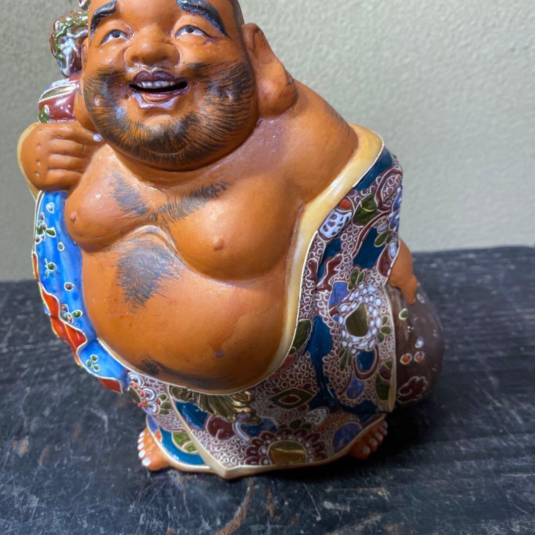 九谷焼　色絵金彩布袋置物