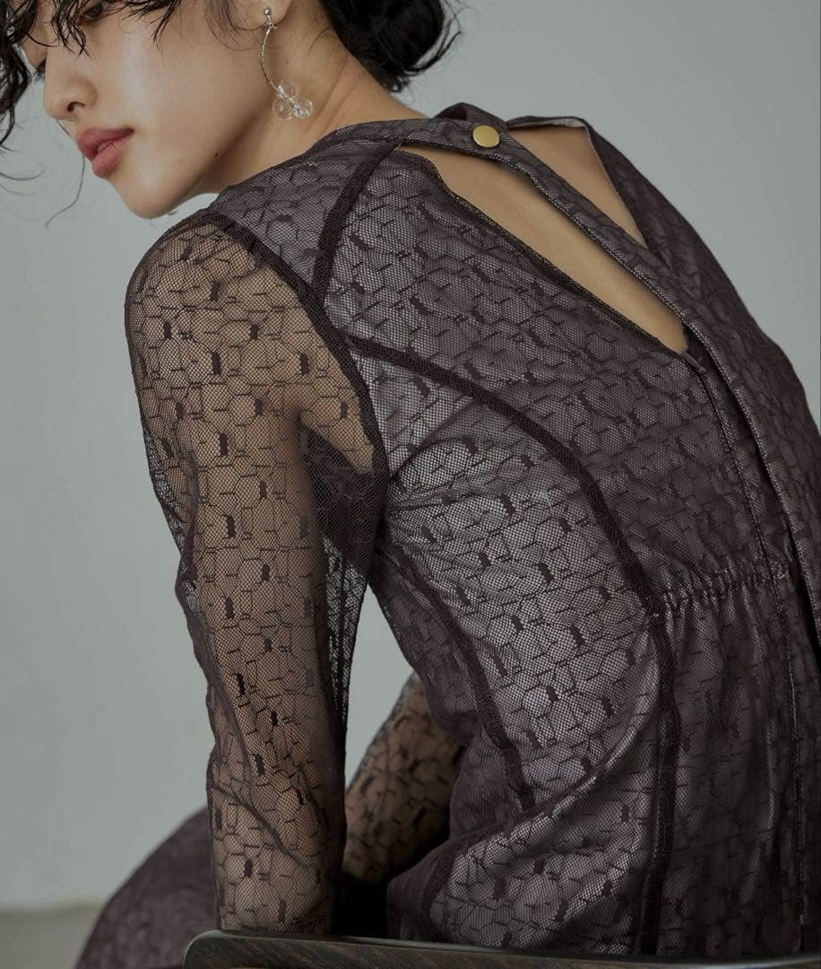 ANDRESD バックオープンジオメトリックドレス ブラウン ANDRESD バック