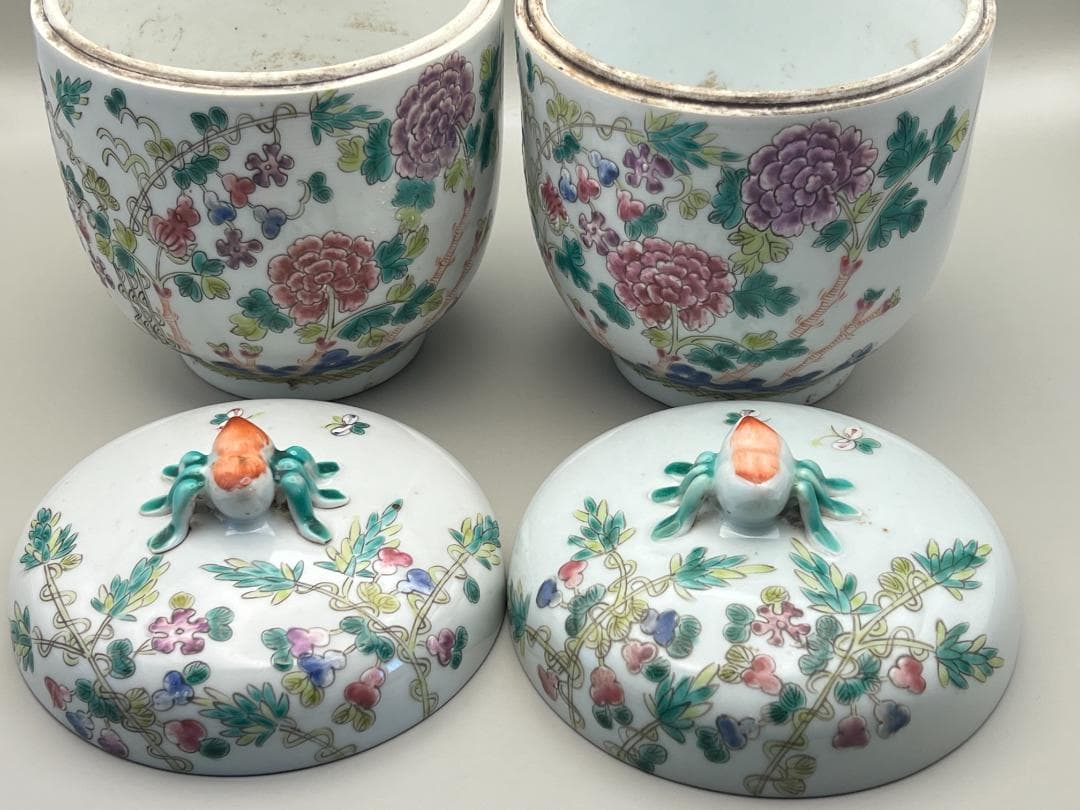 スペード　粉彩茶壺①　牡丹福寿文　同治年製在印　骨董品 時代品 中国美術