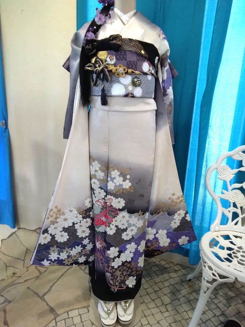 振袖フルセット、正絹振袖成人式、半襟重ね衿帯揚げ帯締め、唐織袋帯