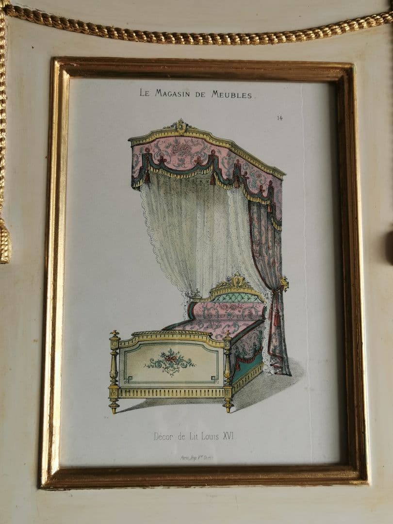 アンティークフランス ルイ16世式天蓋ベッド イタリア額装 マリー