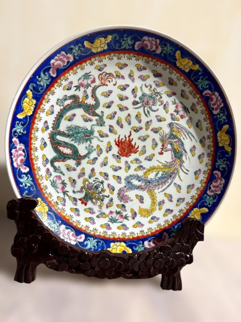 中国美術　青龍の陶器皿 中国美術 青龍の陶器皿