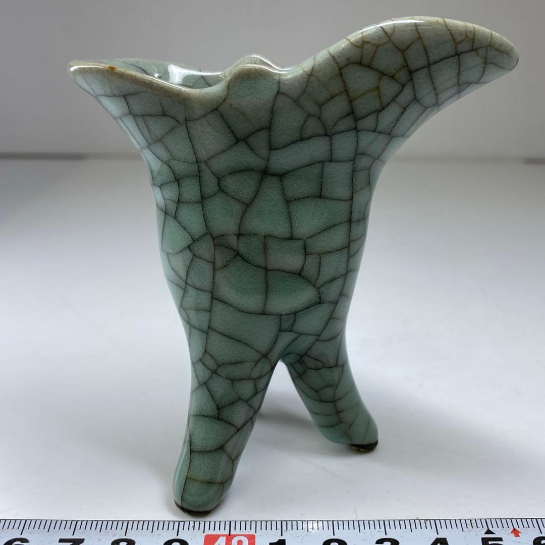 専用　中国古窯　哥窯青磁ひび焼　爵　高さ9.5㎝　東な7-0329☆2F