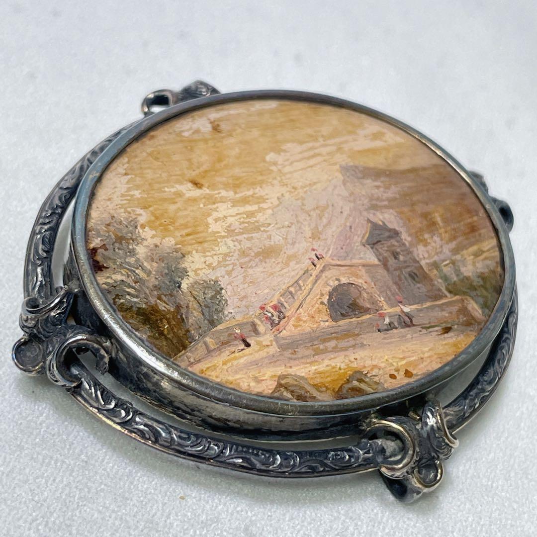 アンティーク 手描き 風景画 SILVER製 ブローチ