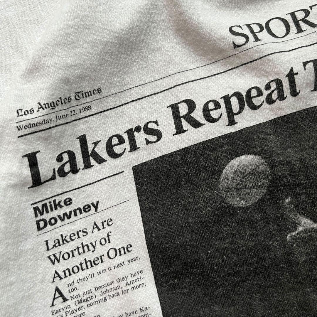 80s】USA製NBAレイカーズ ニュースペーパーTシャツ シングルステッチ